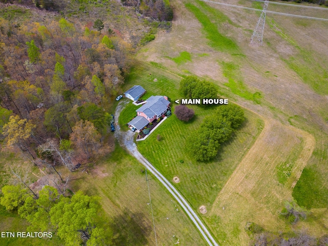 aerial view featuring a rural view