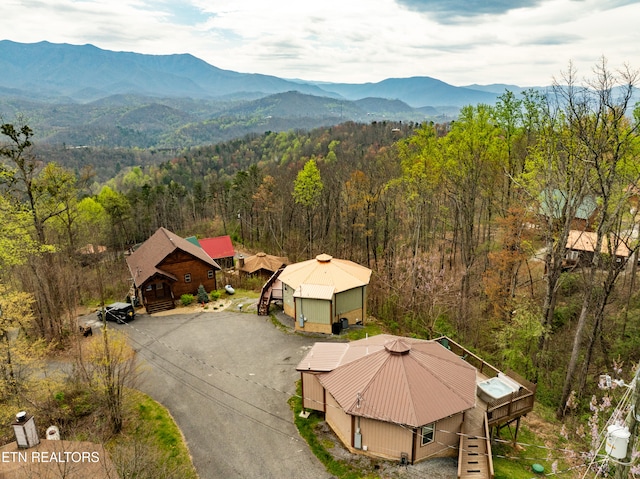 bird's eye view with a mountain view