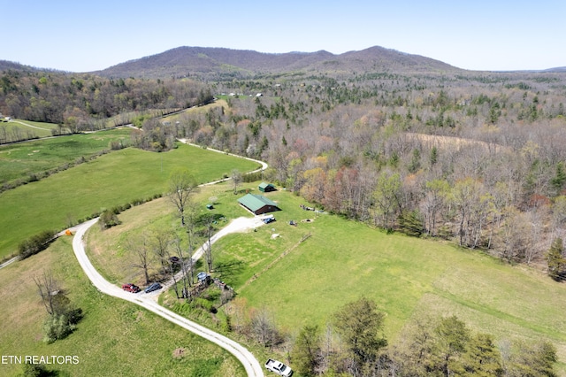 bird's eye view with a rural view and a mountain view