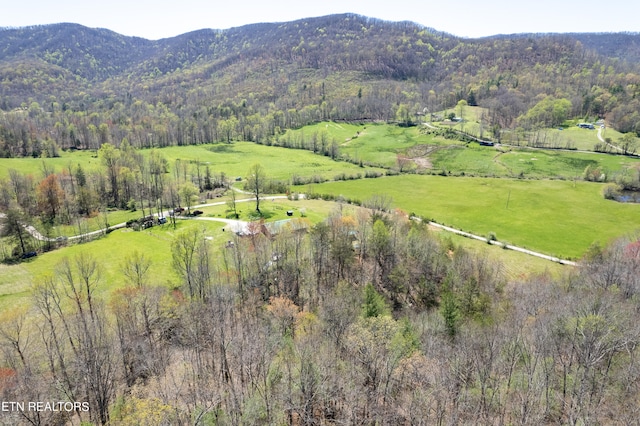 bird's eye view with a rural view and a mountain view