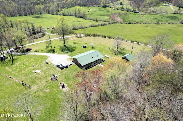 aerial view featuring a rural view