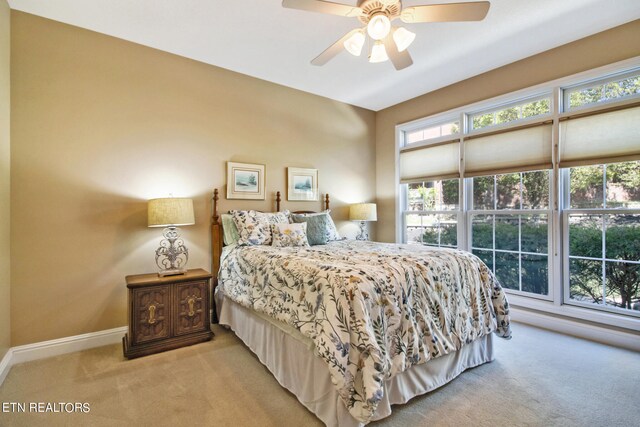 bedroom featuring carpet floors and ceiling fan