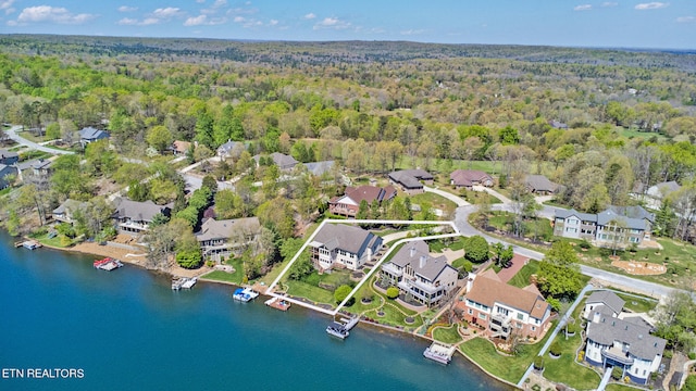 aerial view with a water view