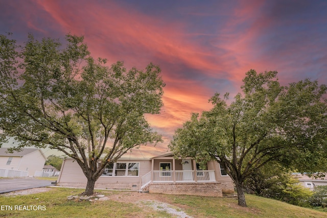 view of front of house featuring a porch and a lawn