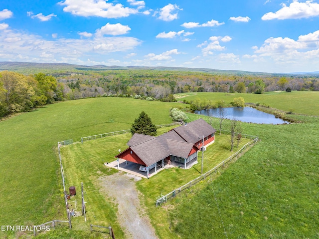 birds eye view of property with a rural view and a water view