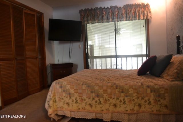 carpeted bedroom featuring a closet