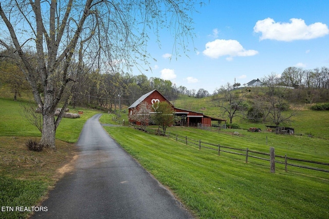 view of road with a rural view