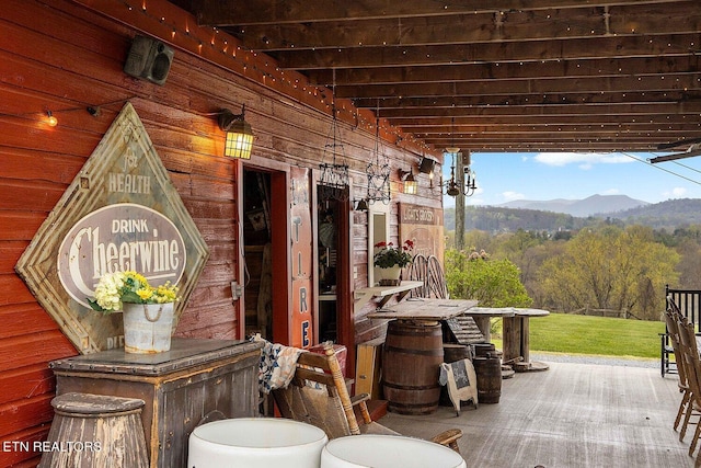 view of patio / terrace with a mountain view