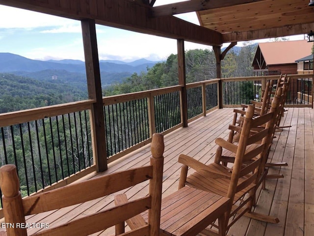 deck with a mountain view