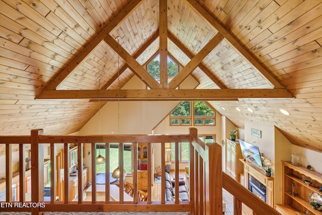 details with beamed ceiling and wooden ceiling