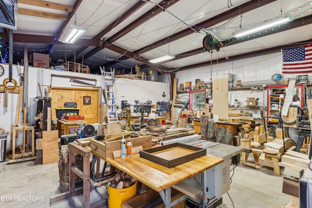 garage featuring a workshop area