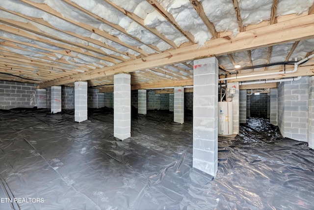 basement featuring water heater