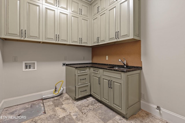 washroom featuring cabinets, hookup for a washing machine, sink, and electric dryer hookup