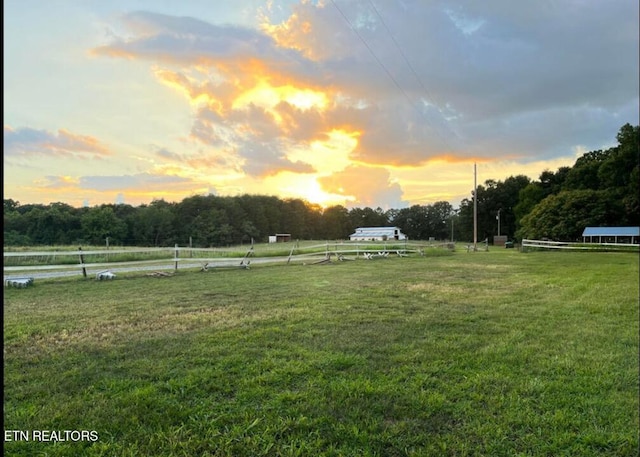 view of yard at dusk