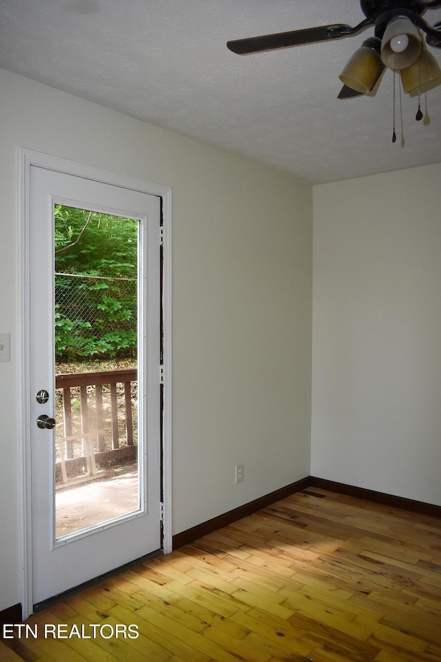 doorway featuring light hardwood / wood-style flooring and ceiling fan