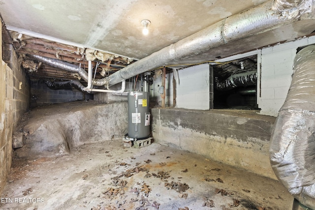 basement featuring electric water heater