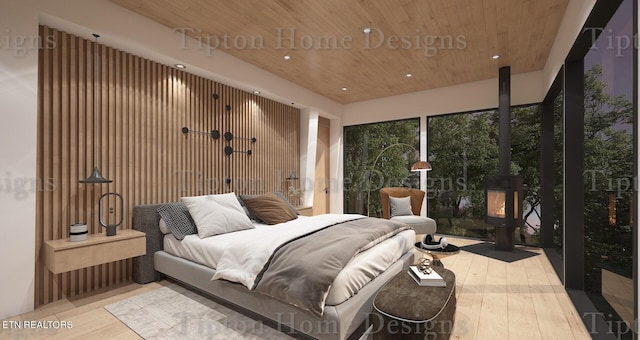 bedroom featuring wooden ceiling and wood-type flooring