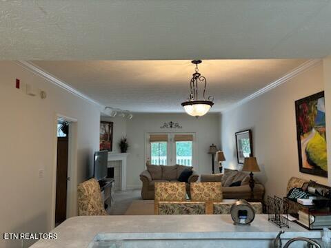 living room featuring ornamental molding