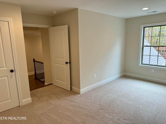 interior space with light colored carpet and a closet