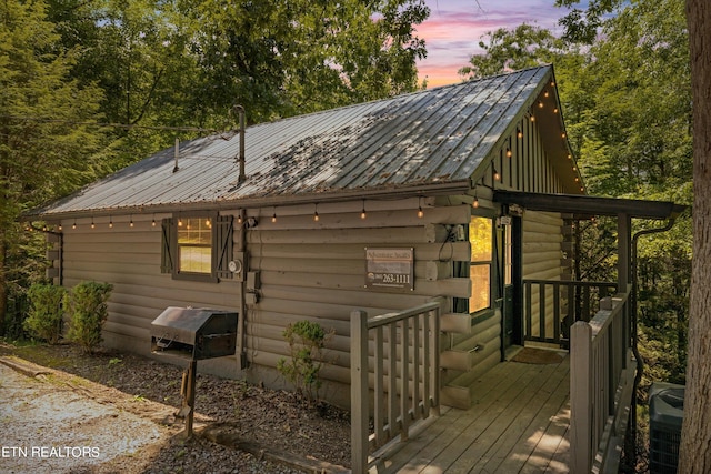 view of outdoor structure at dusk