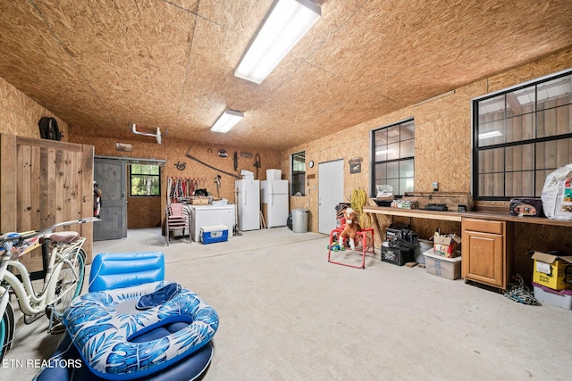 interior space featuring a workshop area