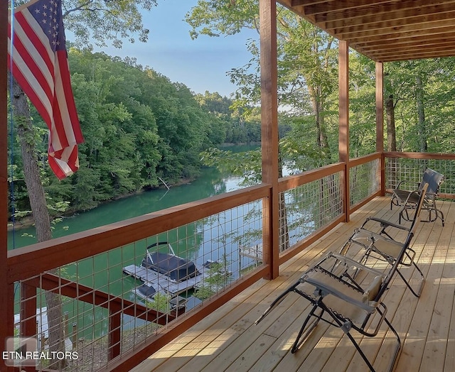 deck with a water view