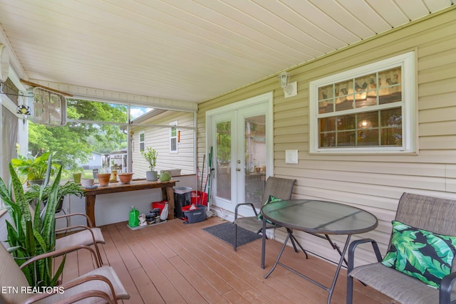 wooden terrace featuring french doors