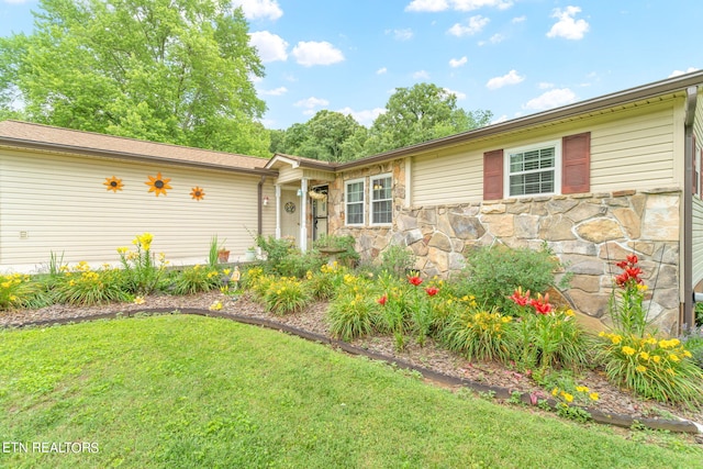 ranch-style house with a front lawn