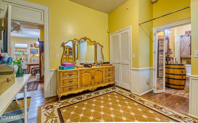 interior space with hardwood / wood-style flooring and vanity