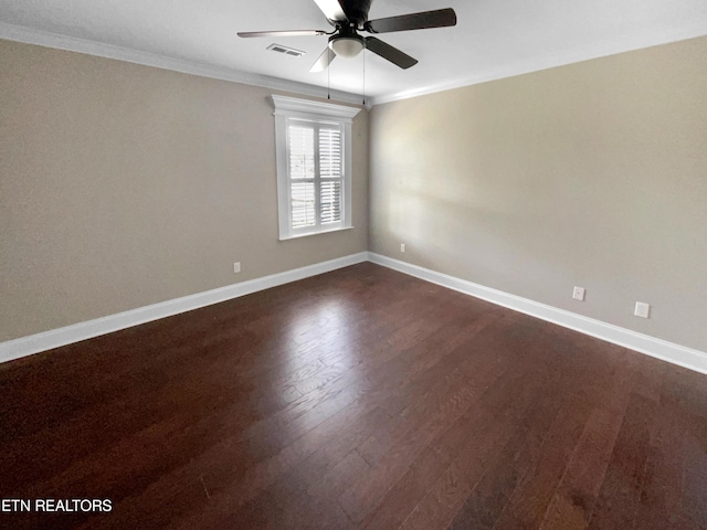 2113 Griffitts Mill Cir, Maryville, TN 37803 - spare room with a ceiling fan, baseboards, dark wood-style flooring, and crown molding