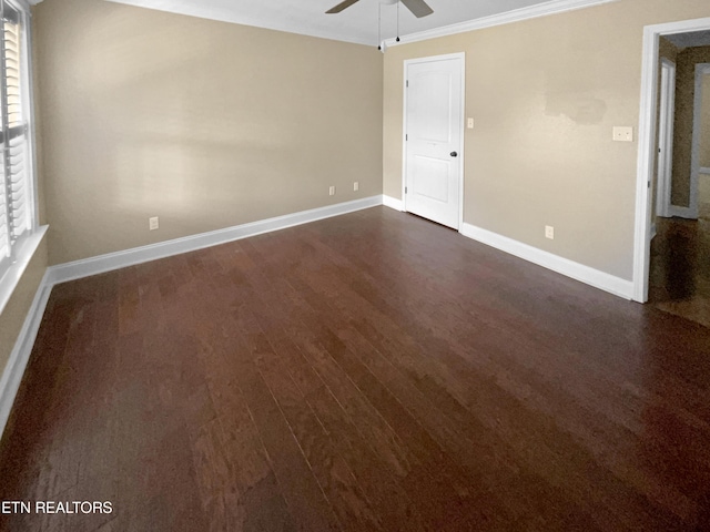 2113 Griffitts Mill Cir, Maryville, TN 37803 - unfurnished room with ceiling fan, baseboards, dark wood finished floors, and ornamental molding