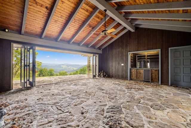 view of horse barn featuring a mountain view