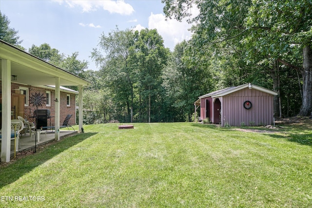 view of yard featuring an outdoor structure