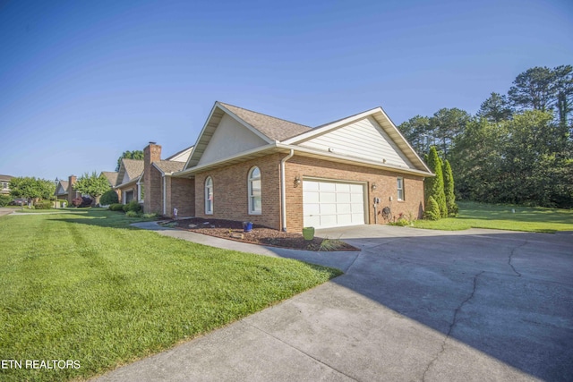 view of property exterior with a lawn