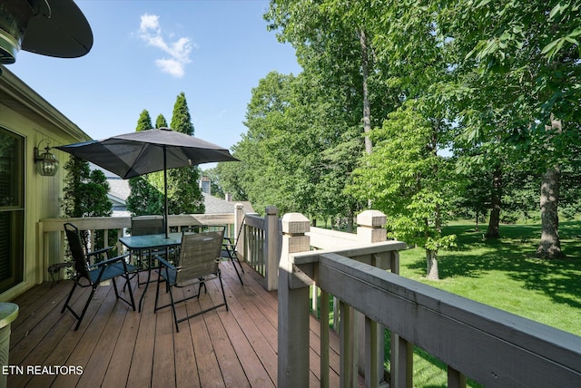 wooden deck with a lawn