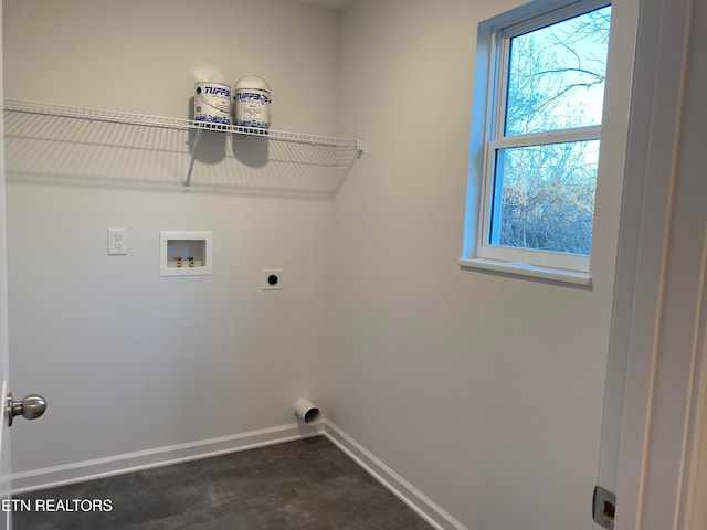 laundry area with electric dryer hookup and hookup for a washing machine