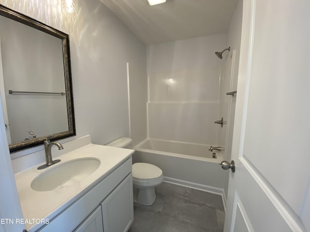 full bathroom featuring vanity, toilet, and washtub / shower combination