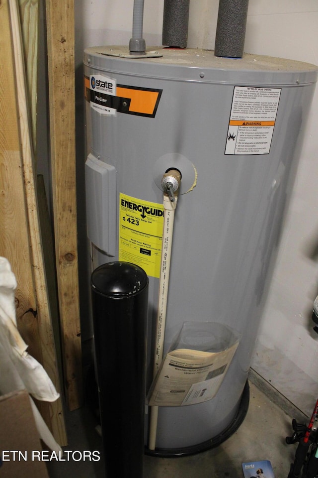 utility room featuring water heater