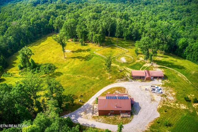 birds eye view of property featuring a rural view