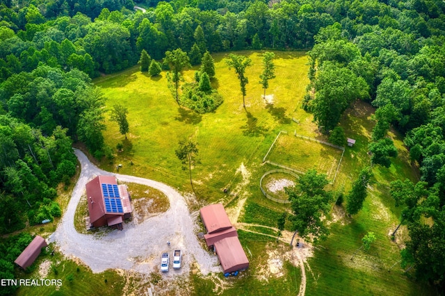 birds eye view of property featuring a rural view