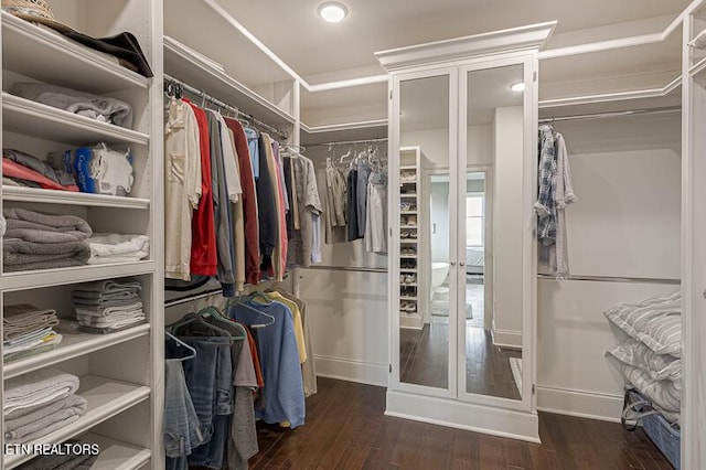 walk in closet featuring dark hardwood / wood-style floors