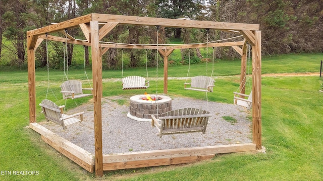 view of patio / terrace with a fire pit