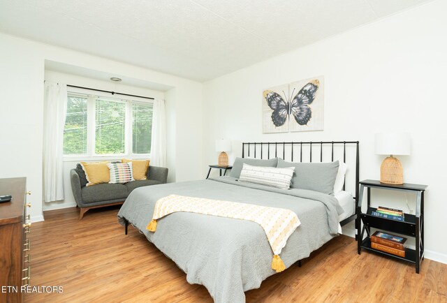 bedroom with light hardwood / wood-style flooring