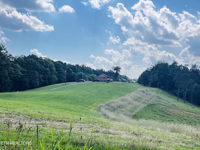 view of community featuring a lawn and a rural view