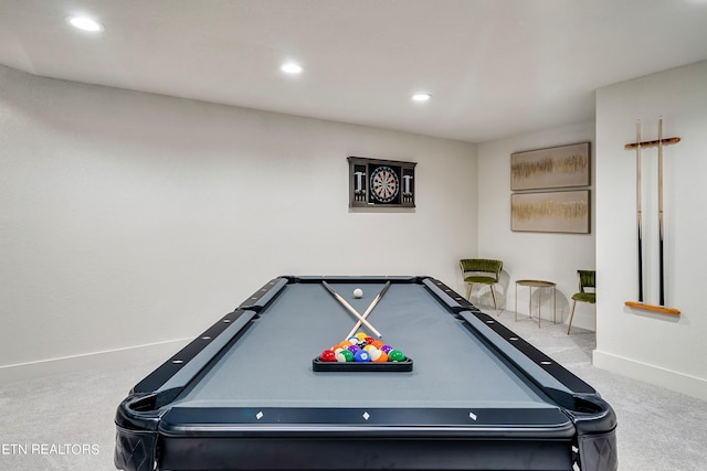 game room with pool table and carpet floors