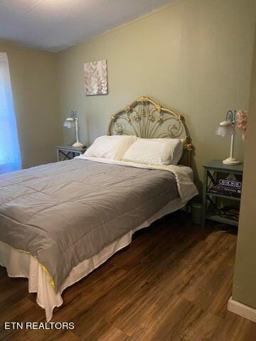 bedroom with dark hardwood / wood-style flooring