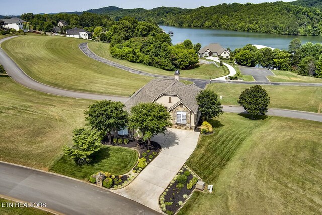 aerial view with a water view