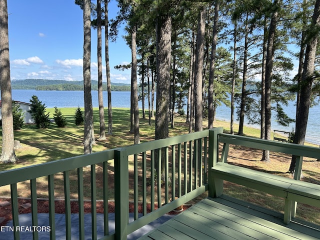 wooden terrace with a water view