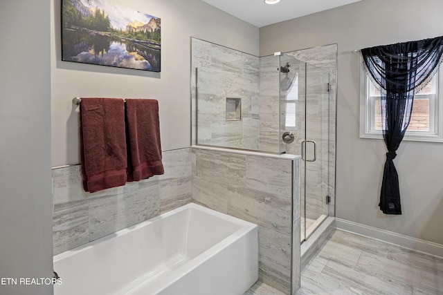 bathroom with plus walk in shower