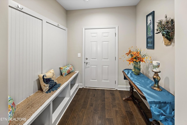 mudroom featuring dark hardwood / wood-style floors